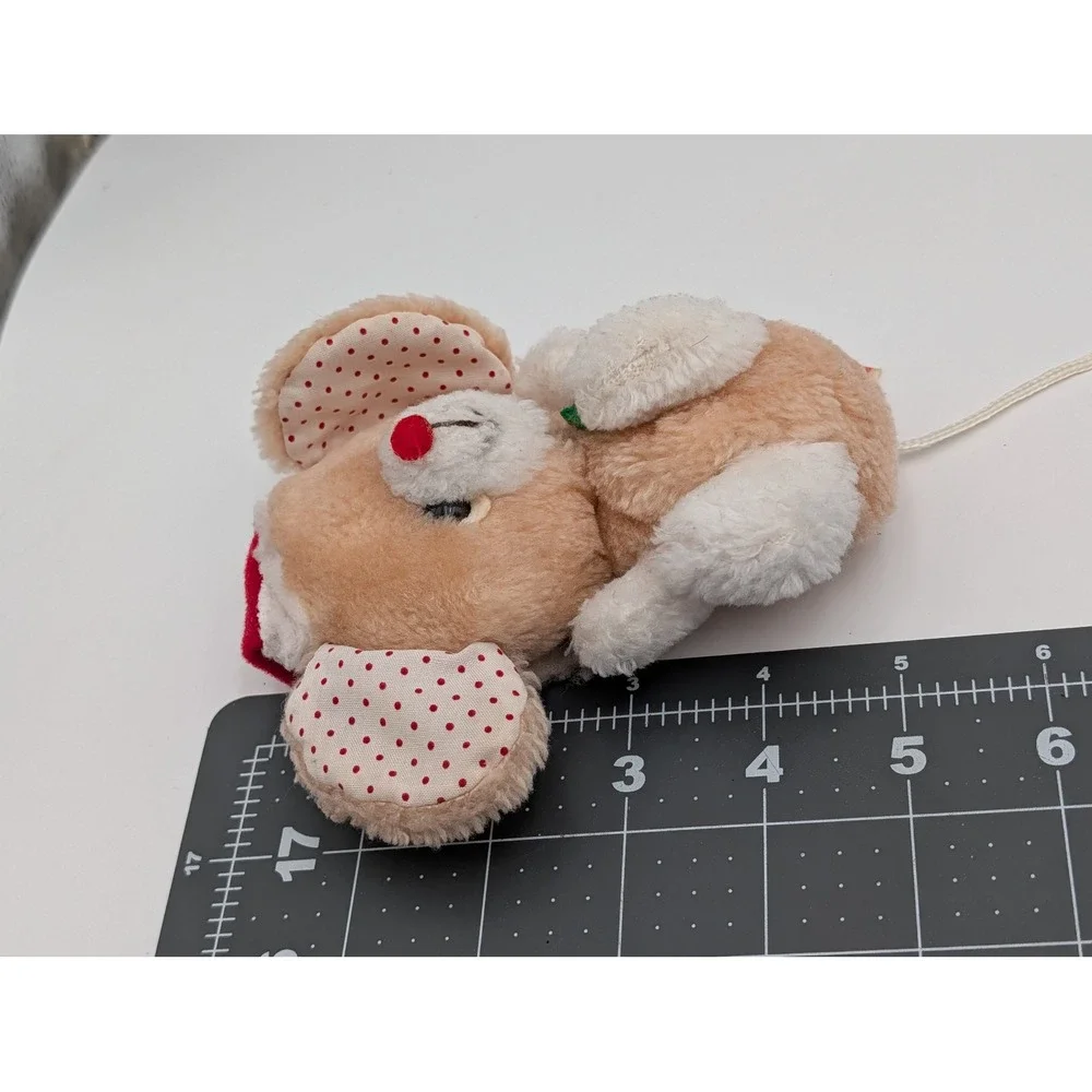 Russ Berrie Plush Mouse Tan Christmas Santa‎ Hat Polka Dot Ears Stuffed Animal